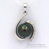 Rhodiated Sterling Silver Pendant and 1 Tahitian Pearl Semi-Round C 9.1 mm