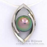 Rhodiated Sterling Silver Pendant and 1 Tahitian Pearl Round C+ 8.9 mm