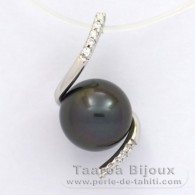 Rhodiated Sterling Silver Pendant and 1 Tahitian Pearl Semi-Round C 9.2 mm