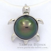 Rhodiated Sterling Silver Pendant and 1 Tahitian Pearl Round C 9.4 mm