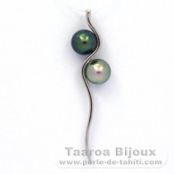 Rhodiated Sterling Silver Pendant and 2 Tahitian Pearls Round C+ 9 and 9.1 mm