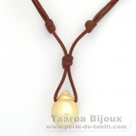 Leather Necklace and 1 Australian Pearl Semi-Baroque C 14.1 mm
