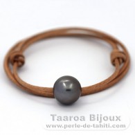 Leather Necklace and 1 Tahitian Pearl Round C 14 mm