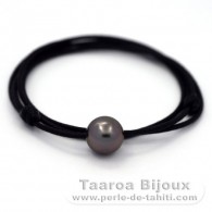 Waxed cotton Necklace and 1 Tahitian Pearl Round C 11.7 mm