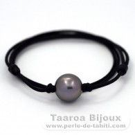 Waxed cotton Necklace and 1 Tahitian Pearl Round C 13.6 mm