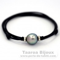 Waxed cotton Necklace and 1 Tahitian Pearl Semi-Baroque C+ 12.5 mm