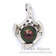 Rhodiated Sterling Silver Pendant and 1 Tahitian Pearl Semi-Baroque C+ 12.6 mm