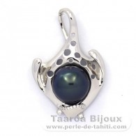 Rhodiated Sterling Silver Pendant and 1 Tahitian Pearl Round C 12.3 mm