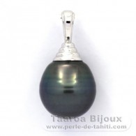 Rhodiated Sterling Silver Pendant and 1 Tahitian Pearl Ringed C 12.4 mm