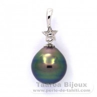 Rhodiated Sterling Silver Pendant and 1 Tahitian Pearl Ringed B+ 10.6 mm