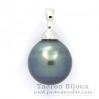 Rhodiated Sterling Silver Pendant and 1 Tahitian Pearl Ringed C 11.7 mm