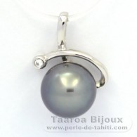 Rhodiated Sterling Silver Pendant and 1 Tahitian Pearl Semi-Round C 9.6 mm