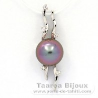 Rhodiated Sterling Silver Pendant and 1 Tahitian Pearl Semi-Round C+ 9.3 mm