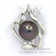 Rhodiated Sterling Silver Pendant and 1 Tahitian Pearl Round C 9.1 mm