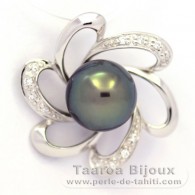 Rhodiated Sterling Silver Pendant and 1 Tahitian Pearl Round C 8.8 mm