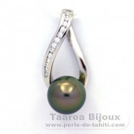 Rhodiated Sterling Silver Pendant and 1 Tahitian Pearl Round C 9.1 mm