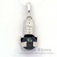 Rhodiated Sterling Silver Pendant and 1 Tahitian Pearl Round C 8.8 mm