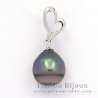 Rhodiated Sterling Silver Pendant and 1 Tahitian Pearl Ringed B 10.9 mm