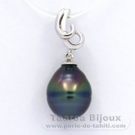 Rhodiated Sterling Silver Pendant and 1 Tahitian Pearl Ringed B 10 mm