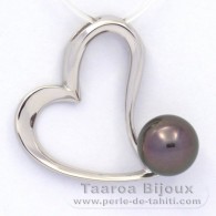 Rhodiated Sterling Silver Pendant and 1 Tahitian Pearl Round C 9.8 mm