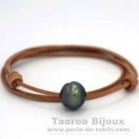 Leather Necklace and 1 Tahitian Pearl Ringed C 14.4 mm