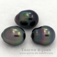 Lot of 3 Tahitian Pearls Semi-Baroque C from 8.8 to 9 mm