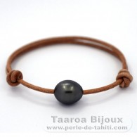 Leather Bracelet and 1 Tahitian Pearl Semi-Baroque C 11.5 mm