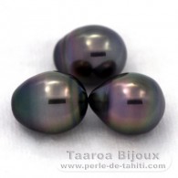 Lot of 3 Tahitian Pearls Semi-Baroque B from 9.5 to 9.7 mm