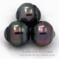 Lot of 3 Tahitian Pearls Ringed C from 10.1 to 10.2 mm