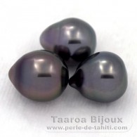 Lot of 3 Tahitian Pearls Semi-Baroque C from 9 to 9.4 mm