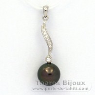 Rhodiated Sterling Silver Pendant and 1 Tahitian Pearl Round C 9.7 mm