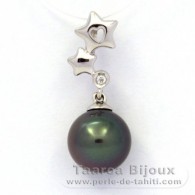 Rhodiated Sterling Silver Pendant and 1 Tahitian Pearl Round C 9.1 mm