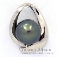 Rhodiated Sterling Silver Pendant and 1 Tahitian Pearl Round C 10.9 mm