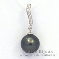 Rhodiated Sterling Silver Pendant and 1 Tahitian Pearl Round C (A+) 9.9 mm