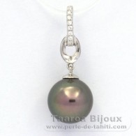 Rhodiated Sterling Silver Pendant and 1 Tahitian Pearl Round C 10 mm