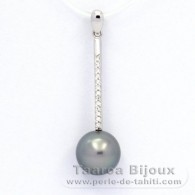 Rhodiated Sterling Silver Pendant and 1 Tahitian Pearl Round C 10 mm