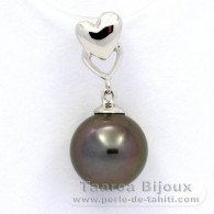 Rhodiated Sterling Silver Pendant and 1 Tahitian Pearl Round C 9.1 mm