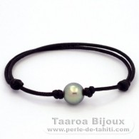 Waxed cotton Bracelet and 1 Tahitian Pearl Round C 9.7 mm