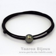 Waxed cotton Necklace and 1 Tahitian Pearl Round C 10.3 mm