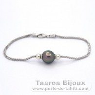 Rhodiated Sterling Silver Bracelet and 1 Tahitian Pearl Semi-Baroque B 10.2 mm