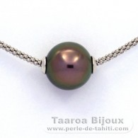 Rhodiated Sterling Silver Necklace and 1 Tahitian Pearl Round C+ 11.6 mm