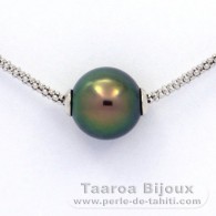 Rhodiated Sterling Silver Necklace and 1 Tahitian Pearl Round C+ 11.3 mm