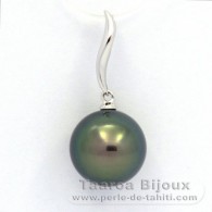 18K Solid White Gold Pendant and 1 Tahitian Pearl Round B+ 11.3 mm