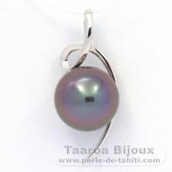 18K Solid White Gold Pendant and 1 Tahitian Pearl Round B 9.8 mm