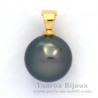 18K solid Gold Pendant and 1 Tahitian Pearl Round B 13.6 mm