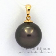 18K solid Gold Pendant and 1 Tahitian Pearl Round B 12.8 mm