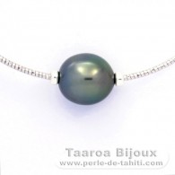 Rhodiated Sterling Silver Necklace and 1 Tahitian Pearl Semi-Baroque B 11.4 mm