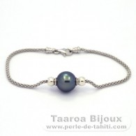 Rhodiated Sterling Silver Bracelet and 1 Tahitian Pearl Round C 10.7 mm