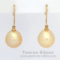 18K solid Gold Earrings and 2 Australian Pearls Semi-Baroque C 11 mm