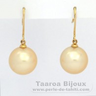 18K solid Gold Earrings and 2 Australian Pearls Round C 11.5 mm